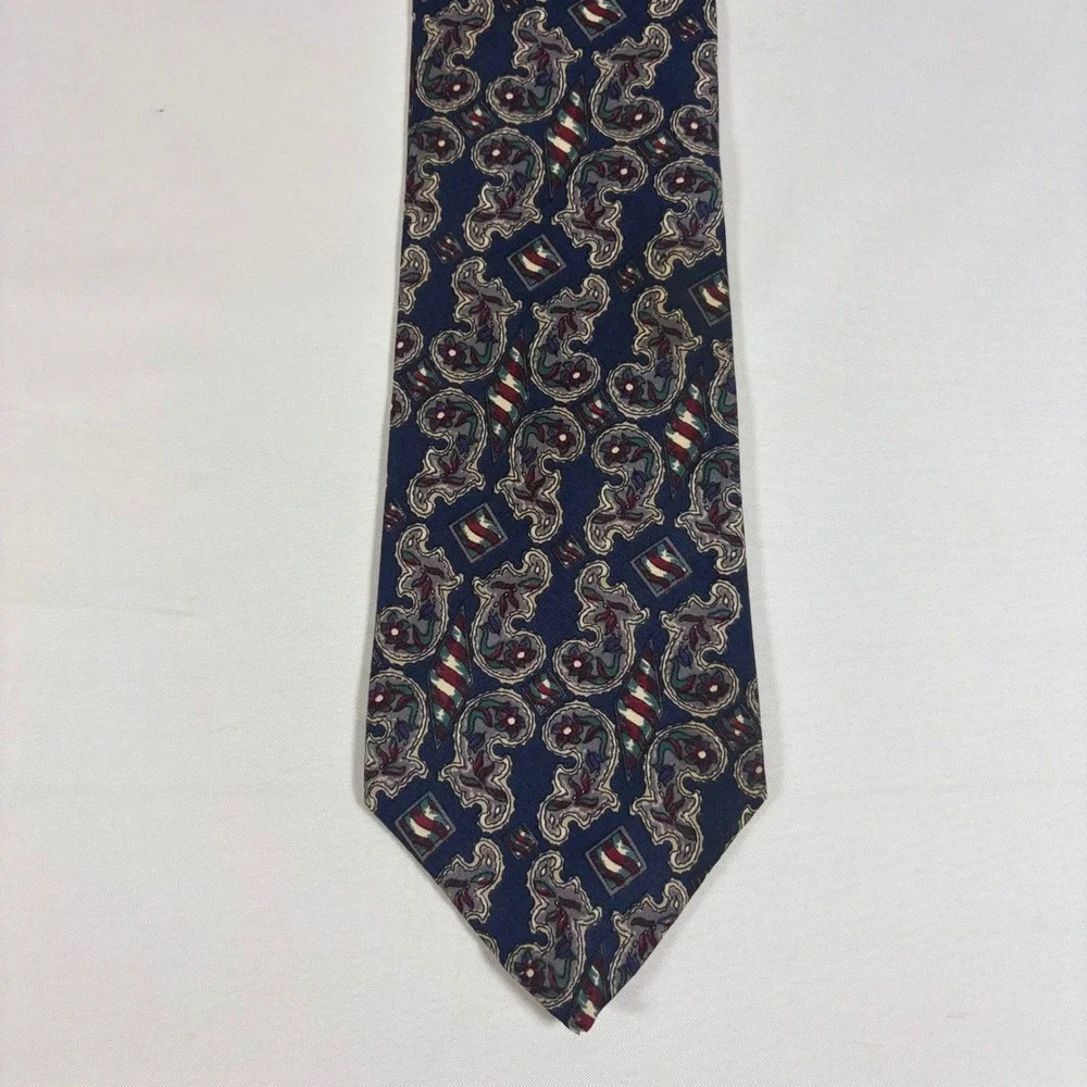 Sheaf & Caber Mens Silk Necktie Navy Blue Paisley Geometric Formal Business Tie‎